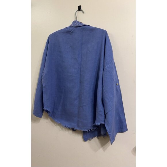 100 % Pure Linen Shirt Women Vintage Linen Made In Italy Embroidered Collar Sz M - Picture 1 of 11